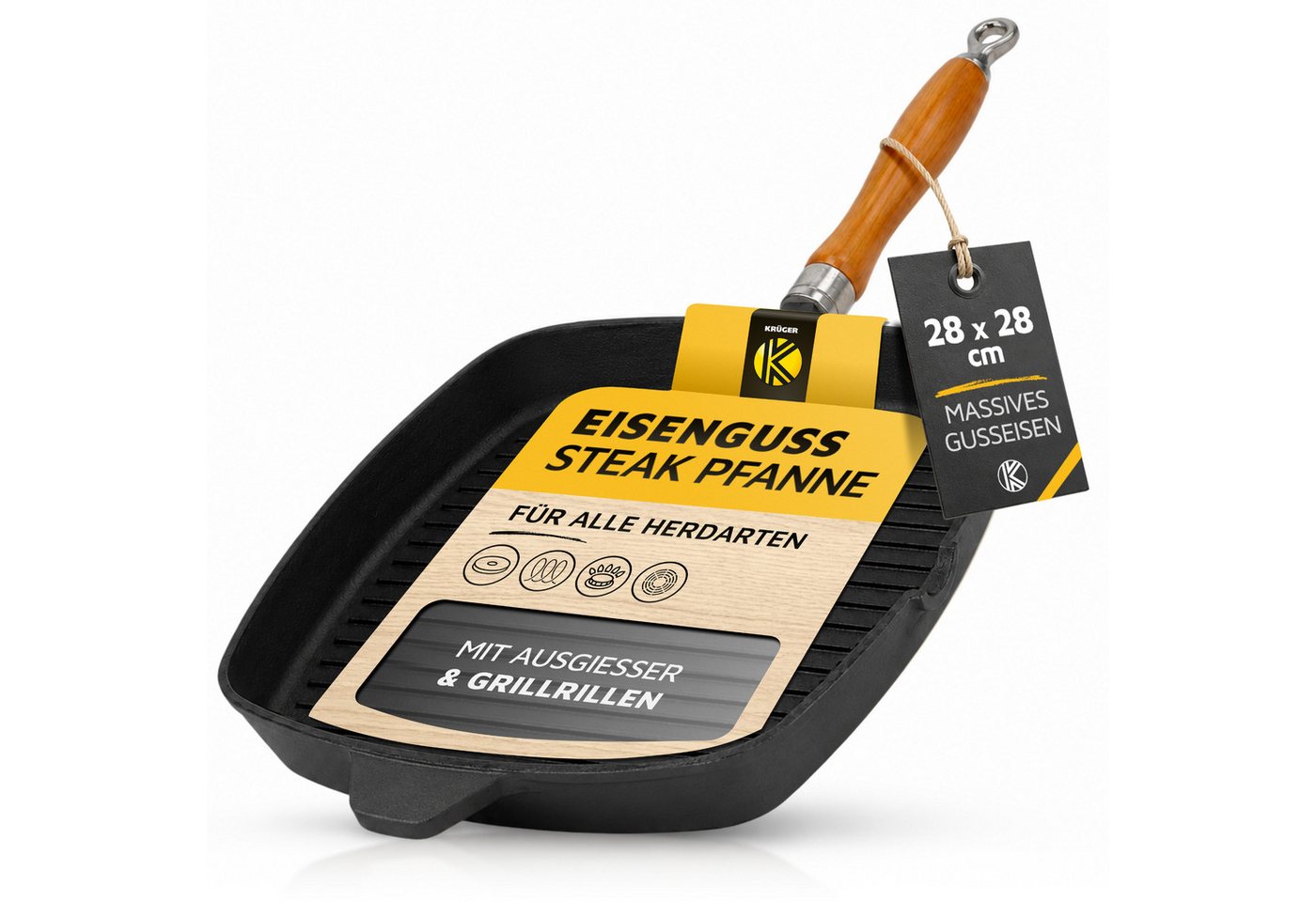 Krüger Steakpfanne Einsenguss Grill-/ Steakpfanne RUSTICA, 28 x 28cm, Gusseisen (1-tlg), für Induktions-Kochfelder geeignet – Bild 2 von 5