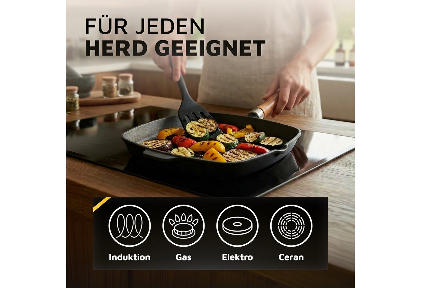 Krüger Steakpfanne Einsenguss Grill-/ Steakpfanne RUSTICA, 28 x 28cm, Gusseisen (1-tlg), für Induktions-Kochfelder geeignet – Bild 4 von 5