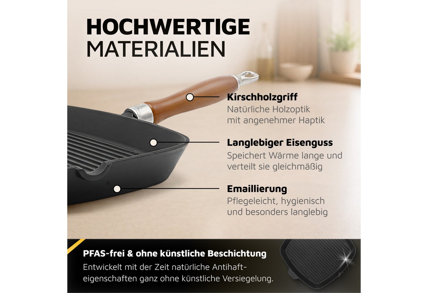 Krüger Steakpfanne Einsenguss Grill-/ Steakpfanne RUSTICA, 28 x 28cm, Gusseisen (1-tlg), für Induktions-Kochfelder geeignet – Bild 5 von 5
