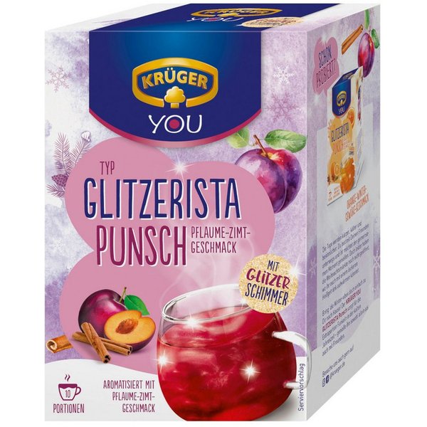 Krüger Tee, Krüger Glitzerista Punsch Pflaume Zimt 10 x 20g Packung 200g
