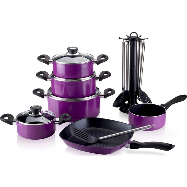 Krüger Topf-Set Aluguss Topf- und Pfannenset inkl. praktischen Küchenhelfern, 17 tlg., Aluminiumguss (Set, 17-tlg., Fleischtopf 16/18/20/24cm, Stieltopf 16cm St