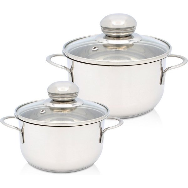 Krüger Topf-Set Saturn, Edelstahl (Set, 2-tlg., 1x Fleischtopf Ø 12 cm, 1x Fleischtopf Ø 14 cm, je mit Deckel), für Induktions-Kochfelder geeignet