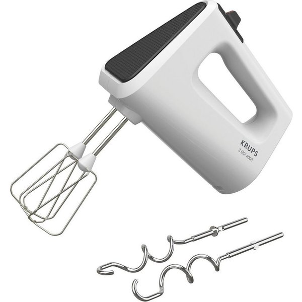 Krups Handmixer 3 Mix 4000, 450 W, Turbo- und Auswurf-Funktion, inkl. 2 Rührbesen und 2 Knethaken, GN4001