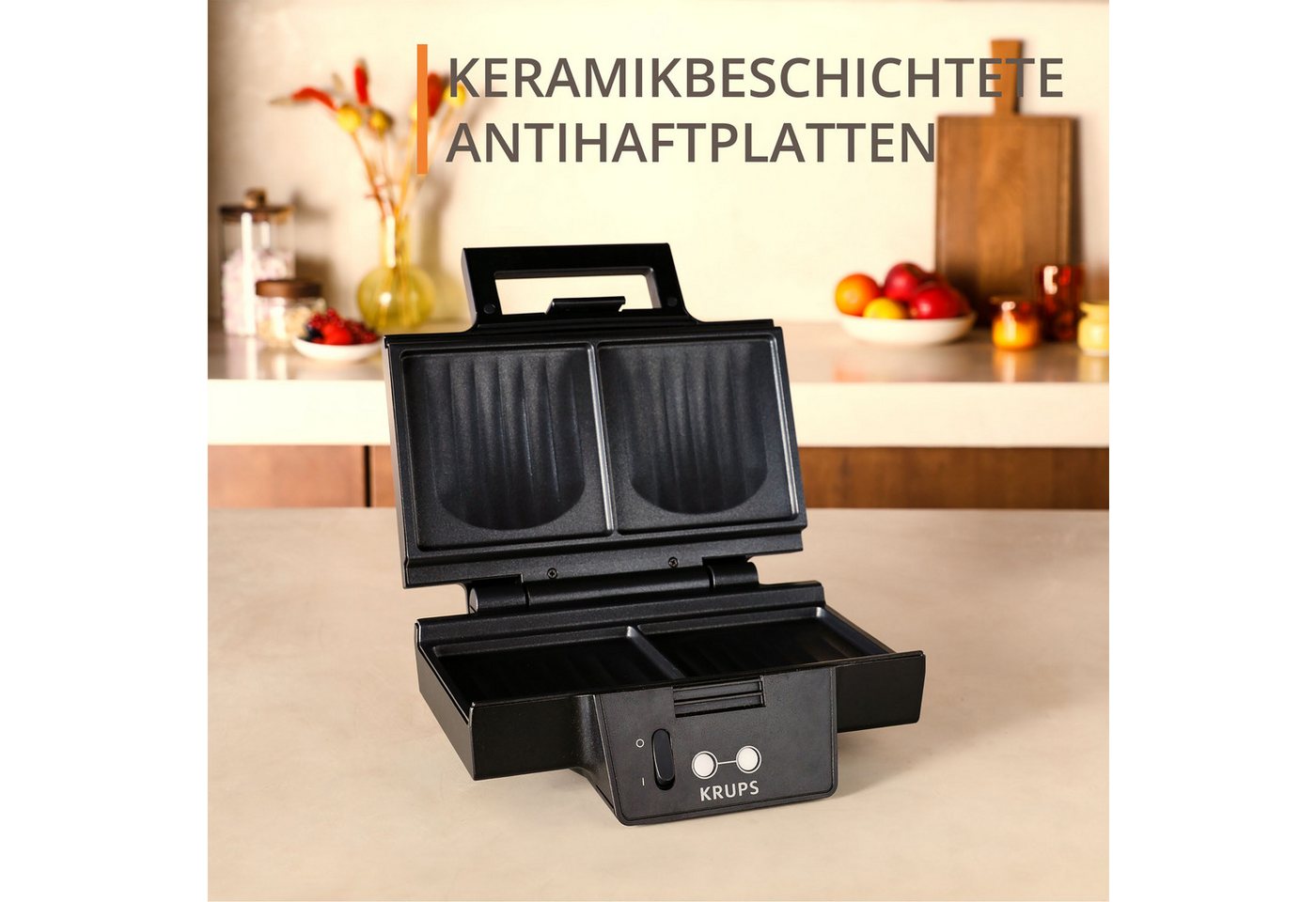 Krups Sandwichmaker Iconic Muschelform mit elegantem Design, Keramik-Antihaftbeschichtung, 850 W, extra-tiefe Platten, Maße: 23,4 x 26,5 x 10,8 cm, FDK462 – Bild 4 von 5