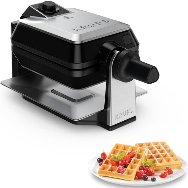 Krups Waffeleisen Professional, für 2 dicke Waffeln, spülmaschinengeeignete Platten, 1200 W, 7 Bräunungsstufen und Vorheizfunkion, drehbar, Auffangschale, FDD95