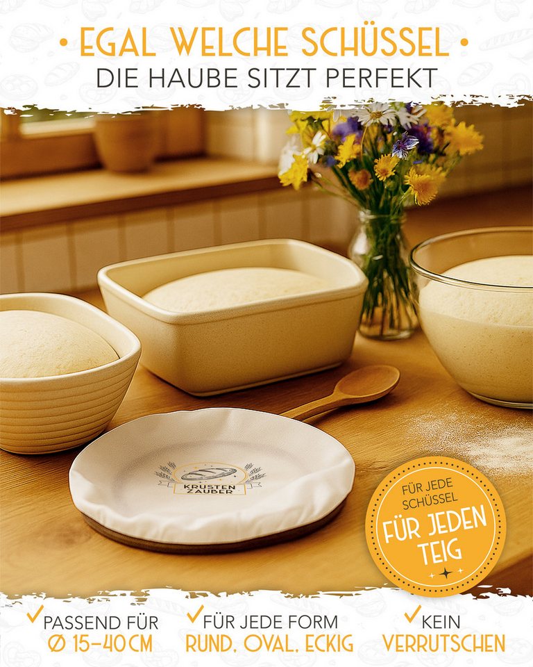 Krustenzauber Backmatte Zubehör - Brotschlingen, Schneebesen, Backmatte, Teig Reinigungstücher, 4x Abdeckhaube – Bild 5 von 5