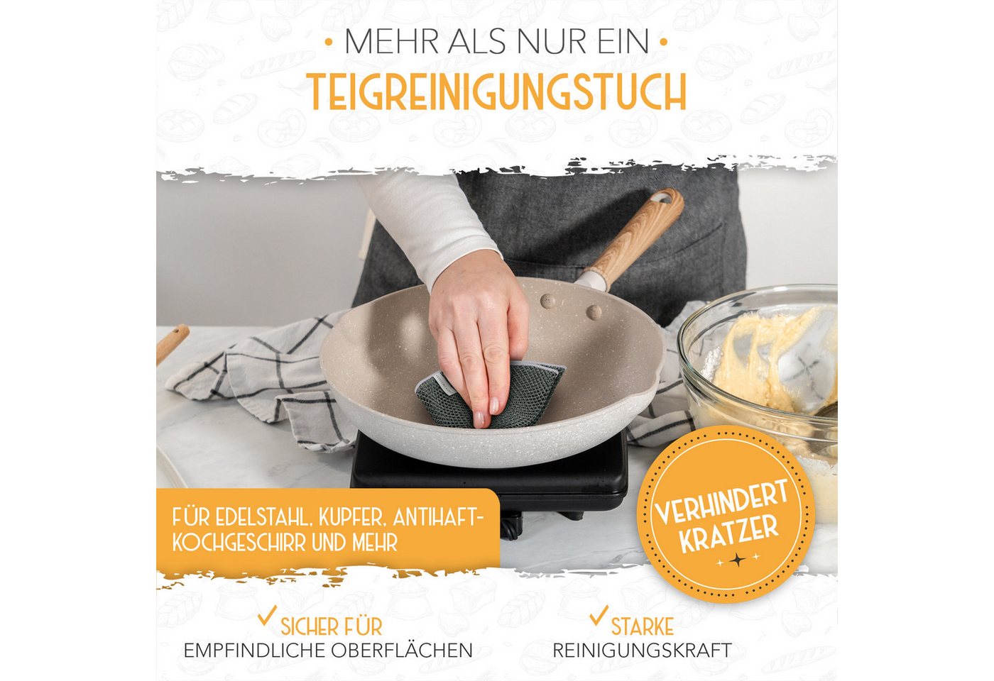 Krustenzauber Backmatte Zubehör - Brotschlingen, Schneebesen, Backmatte, Teig Reinigungstücher, 2x Teigreinigungstuch – Bild 4 von 5