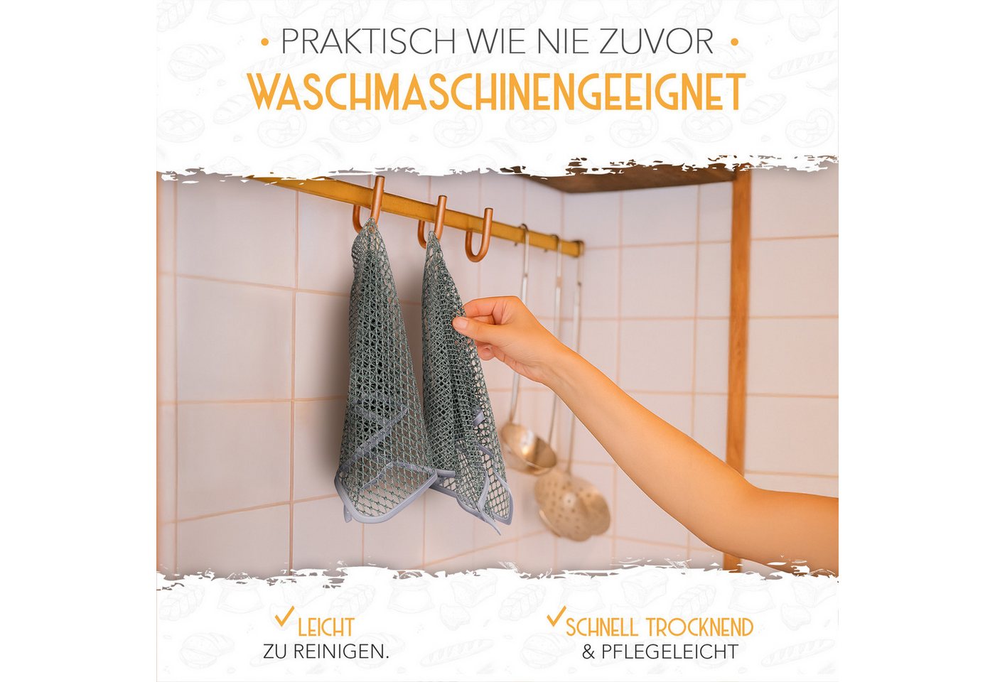 Krustenzauber Backmatte Zubehör - Brotschlingen, Schneebesen, Backmatte, Teig Reinigungstücher, 2x Teigreinigungstuch – Bild 5 von 5