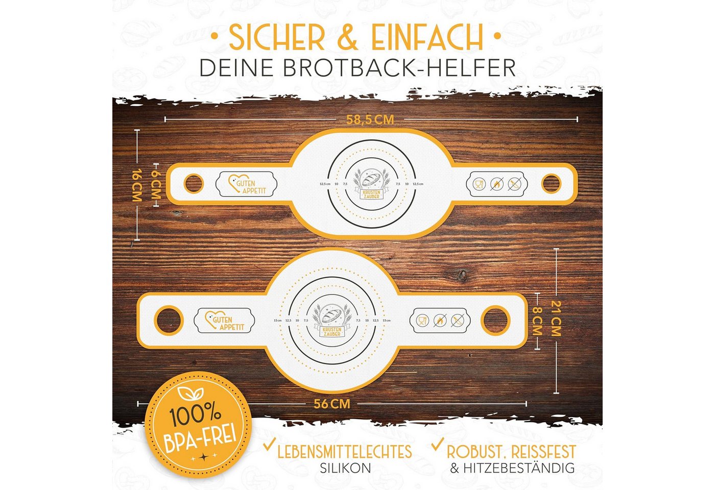 Krustenzauber Backmatte Zubehör - Brotschlingen, Schneebesen, Backmatte, Teig Reinigungstücher, 2x Brotschlingen Mix – Bild 2 von 5