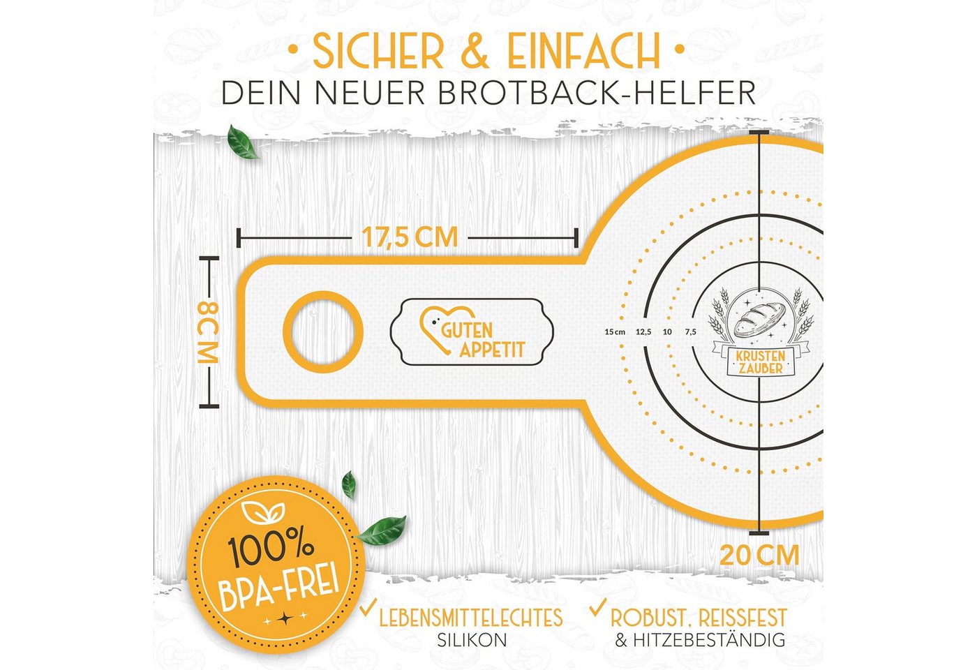 Krustenzauber Backmatte Zubehör - Brotschlingen, Schneebesen, Backmatte, Teig Reinigungstücher, 1x Brotschlinge Rund – Bild 2 von 5