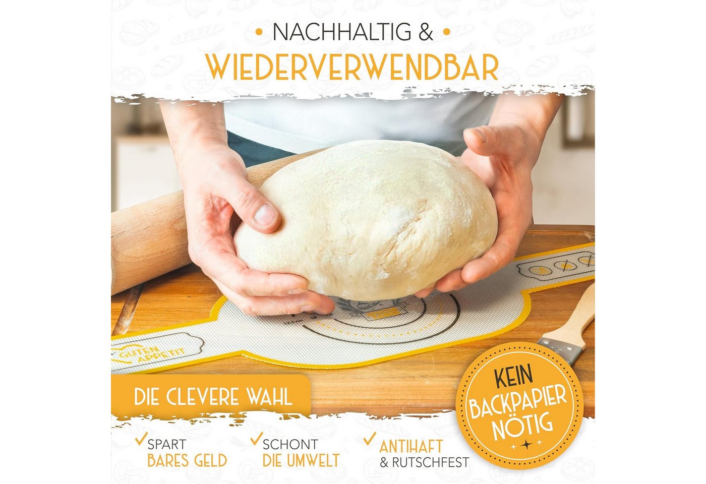 Krustenzauber Backmatte Zubehör - Brotschlingen, Schneebesen, Backmatte, Teig Reinigungstücher, 1x Brotschlinge Rund – Bild 5 von 5