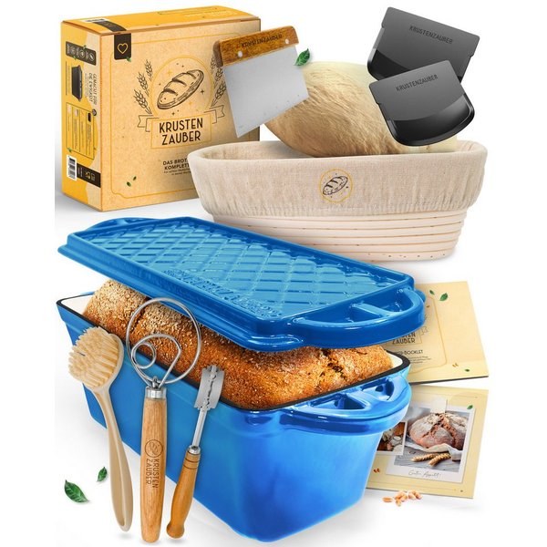 Krustenzauber Brotbackform Emaille Brotbackform 28cm mit Deckel im Komplettset, Kastenform Brot