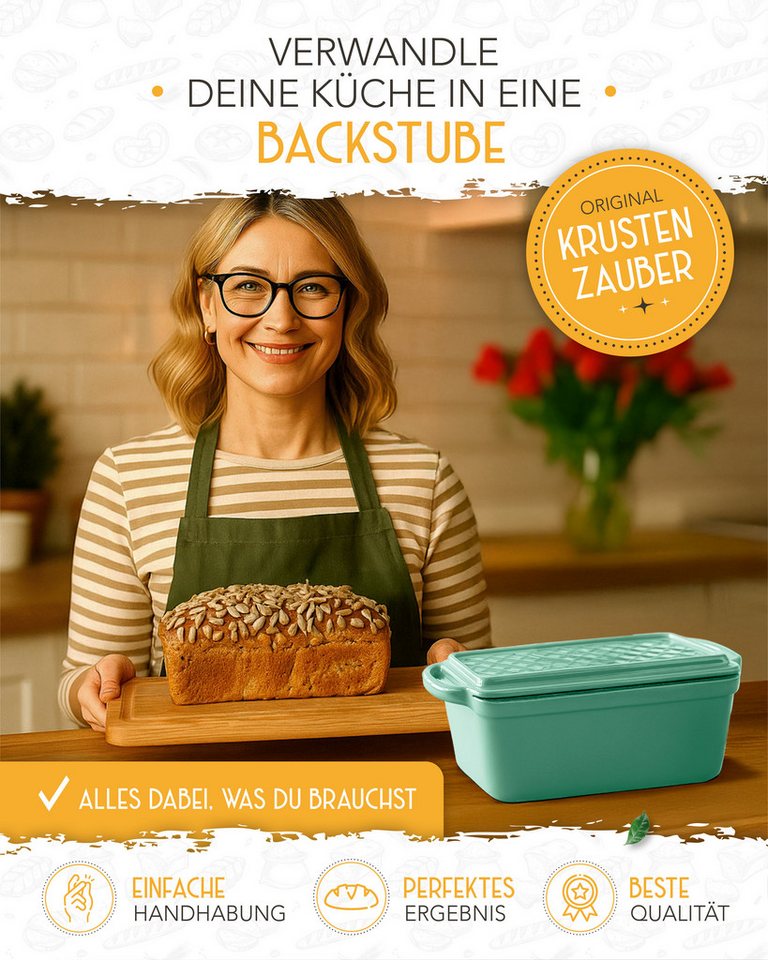 Krustenzauber Brotbackform Emaille Brotbackform 28cm mit Deckel im Komplettset, Kastenform Brot – Bild 5 von 5