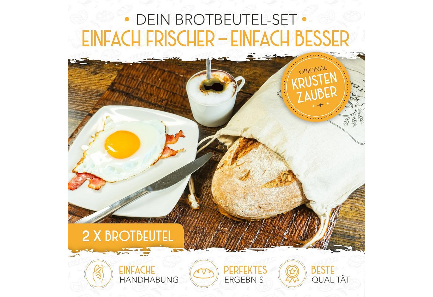 Krustenzauber Brottasche Leinen Brotbeutel im 2er oder 3er Set zur Brotaufbewahrung, (2-tlg) – Bild 3 von 5