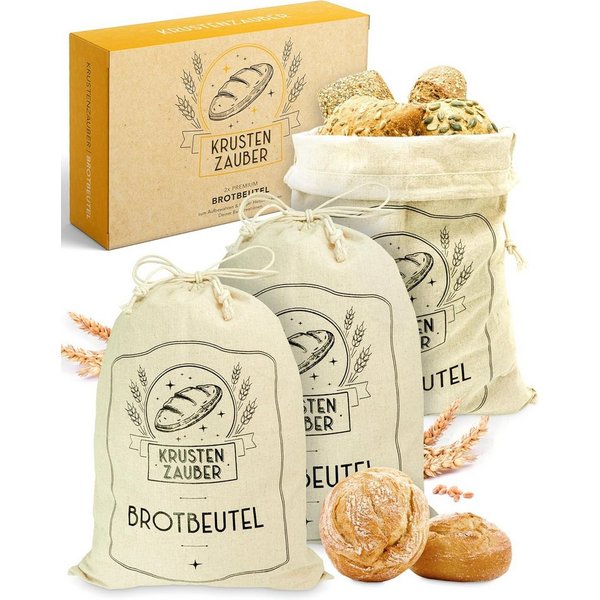 Krustenzauber Brottasche Leinen Brotbeutel im 2er oder 3er Set zur Brotaufbewahrung, (3-tlg)