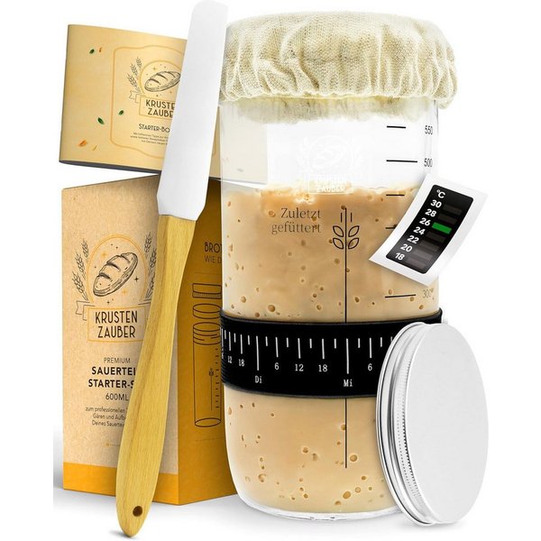 Krustenzauber Fermentationsglas Brotbackform Sauerteig Starter Set - Gärglas mit Spatel u. Thermometer, (1-tlg)