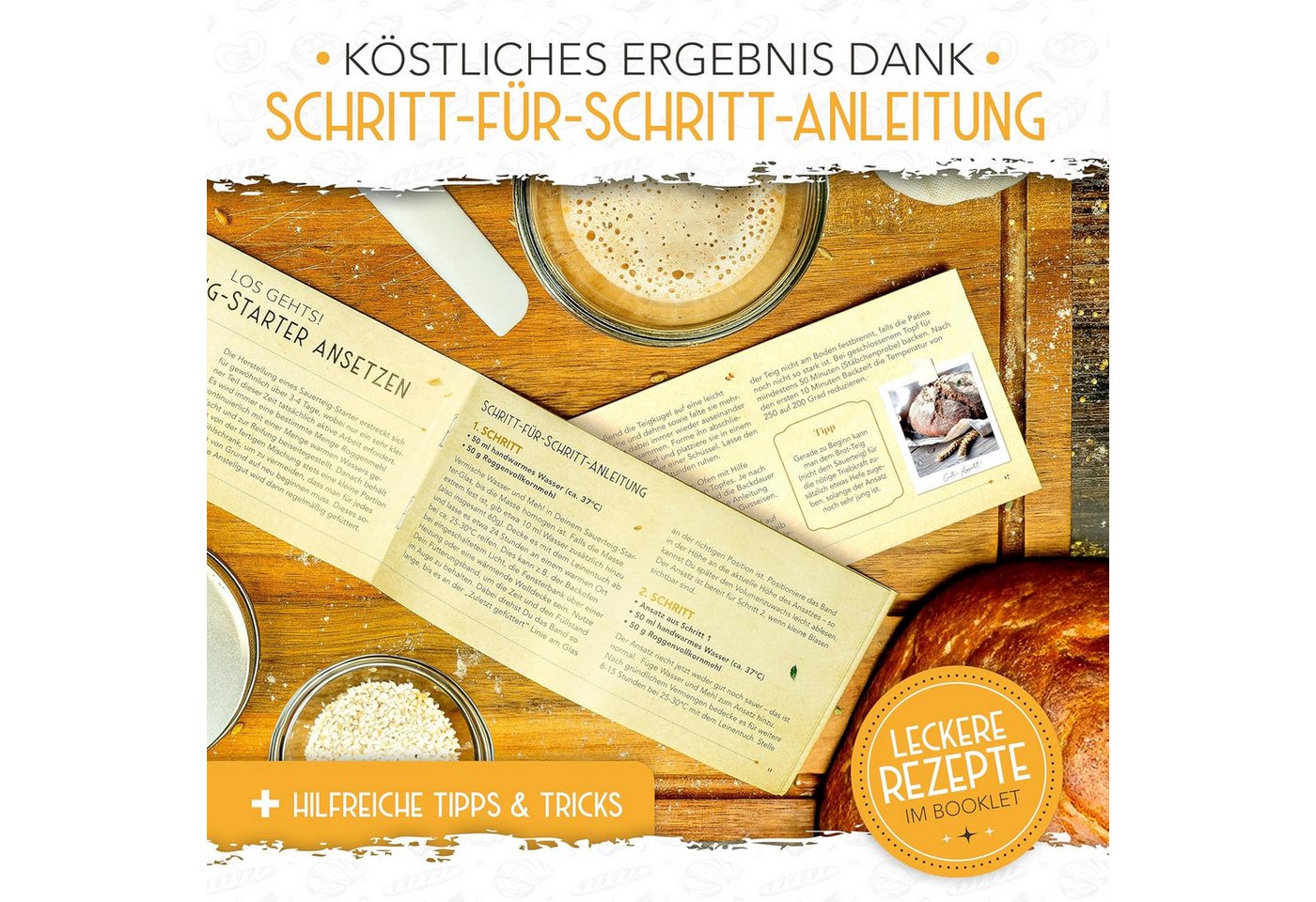 Krustenzauber Fermentationsglas Brotbackform Sauerteig Starter Set - Gärglas mit Spatel u. Thermometer, (1-tlg) – Bild 5 von 5