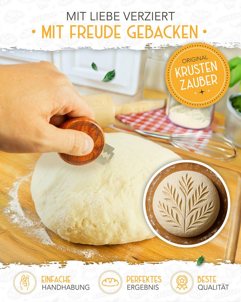 Krustenzauber Gärkorb Brot Backen Zubehör - Einzeln oder im Set - Gärkorb, Bäckermesser etc – Bild 2 von 5