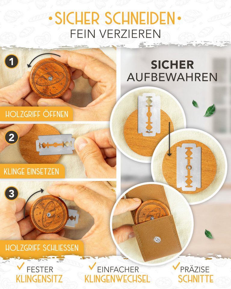 Krustenzauber Gärkorb Brot Backen Zubehör - Einzeln oder im Set - Gärkorb, Bäckermesser etc – Bild 5 von 5