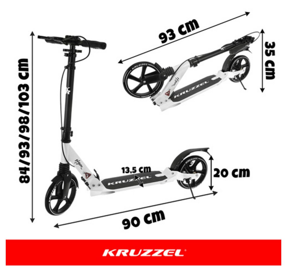 KRUZZEL Tretroller Cityroller Scooter, (1 tlg., Stoßdämpfer, Bremse), große Gummiräder sorgen für ruhige Fahrt, guten Grip – Bild 2 von 5
