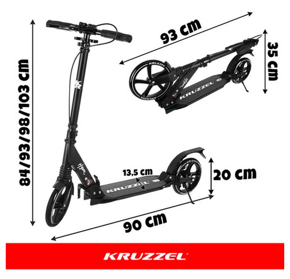 KRUZZEL Tretroller Cityroller Scooter, (1 tlg., Stoßdämpfer, Bremse), große Gummiräder sorgen für ruhige Fahrt, guten Grip – Bild 2 von 5