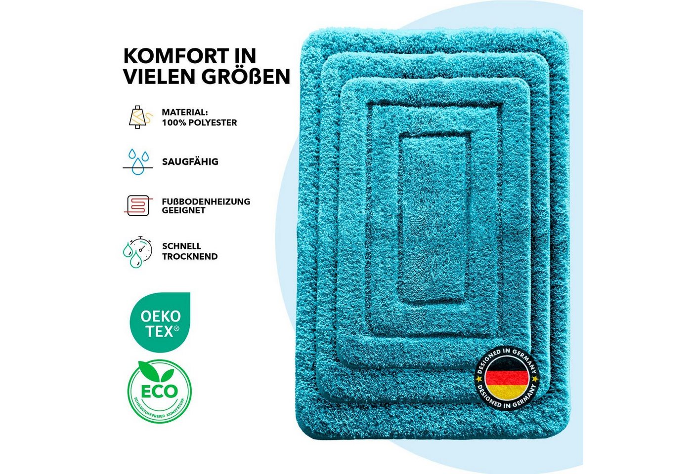 Kubus Badematte Atlas, Rutschhemmende Rückseite, Reckteckig, Polyester, In verschiedenen Größen & Farben – Bild 5 von 5