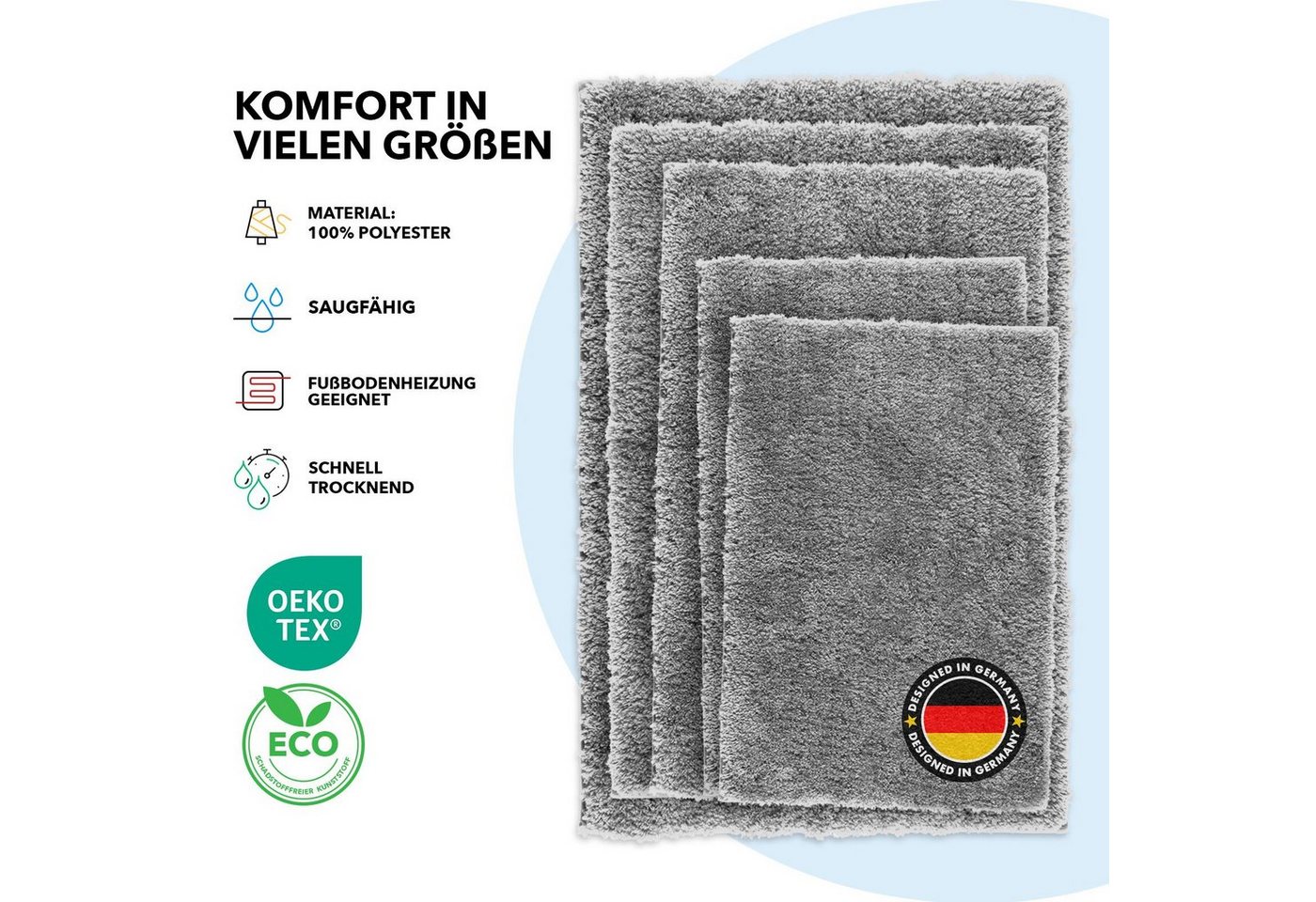 Kubus Badematte Karat Rechteckig, Badteppich, Extrem weicher & dichter Hochflor, Höhe 30 mm, rutschhemmende Latexbeschichtung, Polyester, Polyester, Waschmaschi – Bild 5 von 5