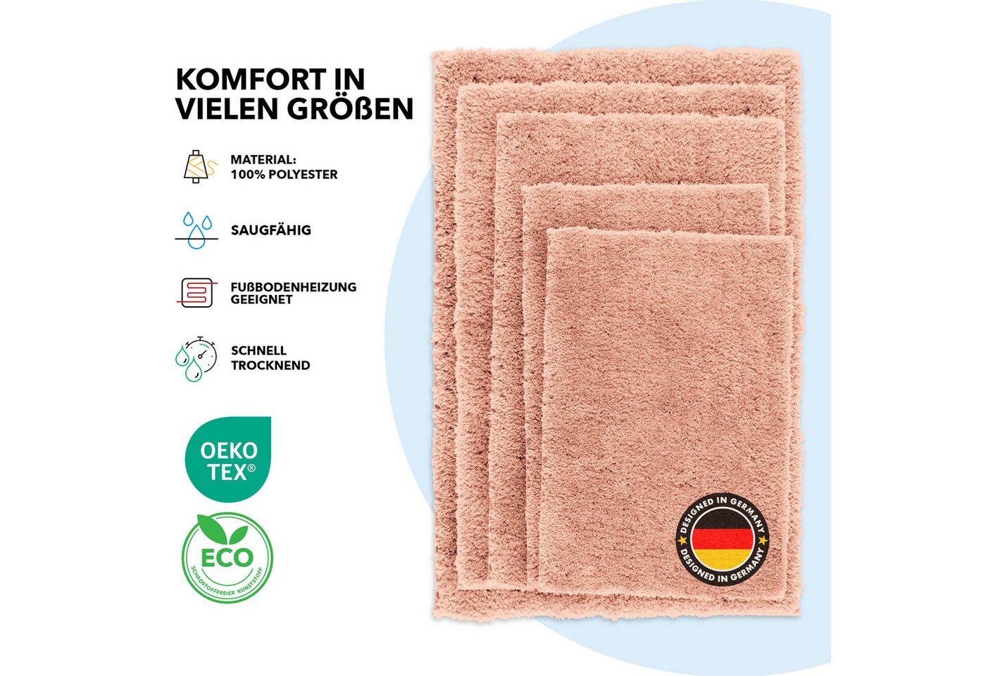 Kubus Badematte Karat Rechteckig, Badteppich, Extrem weicher & dichter Hochflor, Höhe 30 mm, rutschhemmende Latexbeschichtung, Polyester, Polyester, Waschmaschi – Bild 5 von 5