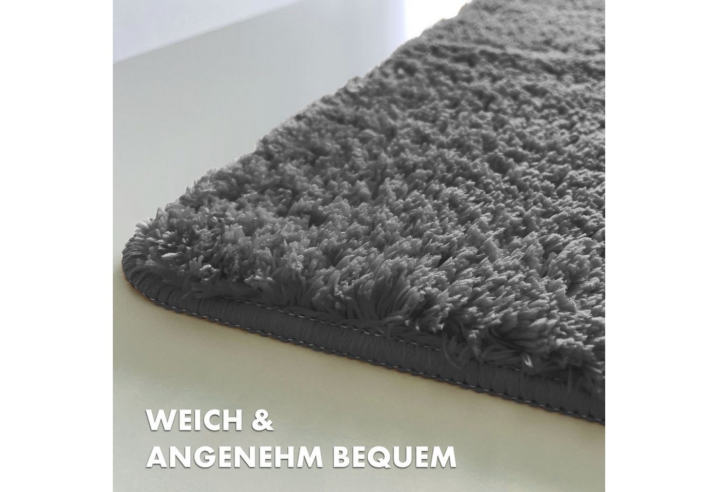 Kubus Badematte Karat Rechteckig, Badteppich, Extrem weicher & dichter Hochflor, Höhe 30 mm, rutschhemmende Latexbeschichtung, Polyester, Polyester, Waschmaschi – Bild 3 von 5