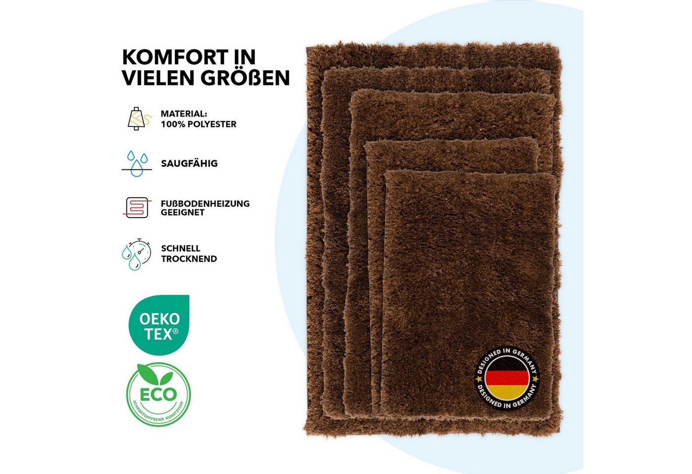Kubus Badematte Karat Rechteckig, Badteppich, Extrem weicher & dichter Hochflor, Höhe 30 mm, rutschhemmende Latexbeschichtung, Polyester, Polyester, Waschmaschi – Bild 5 von 5