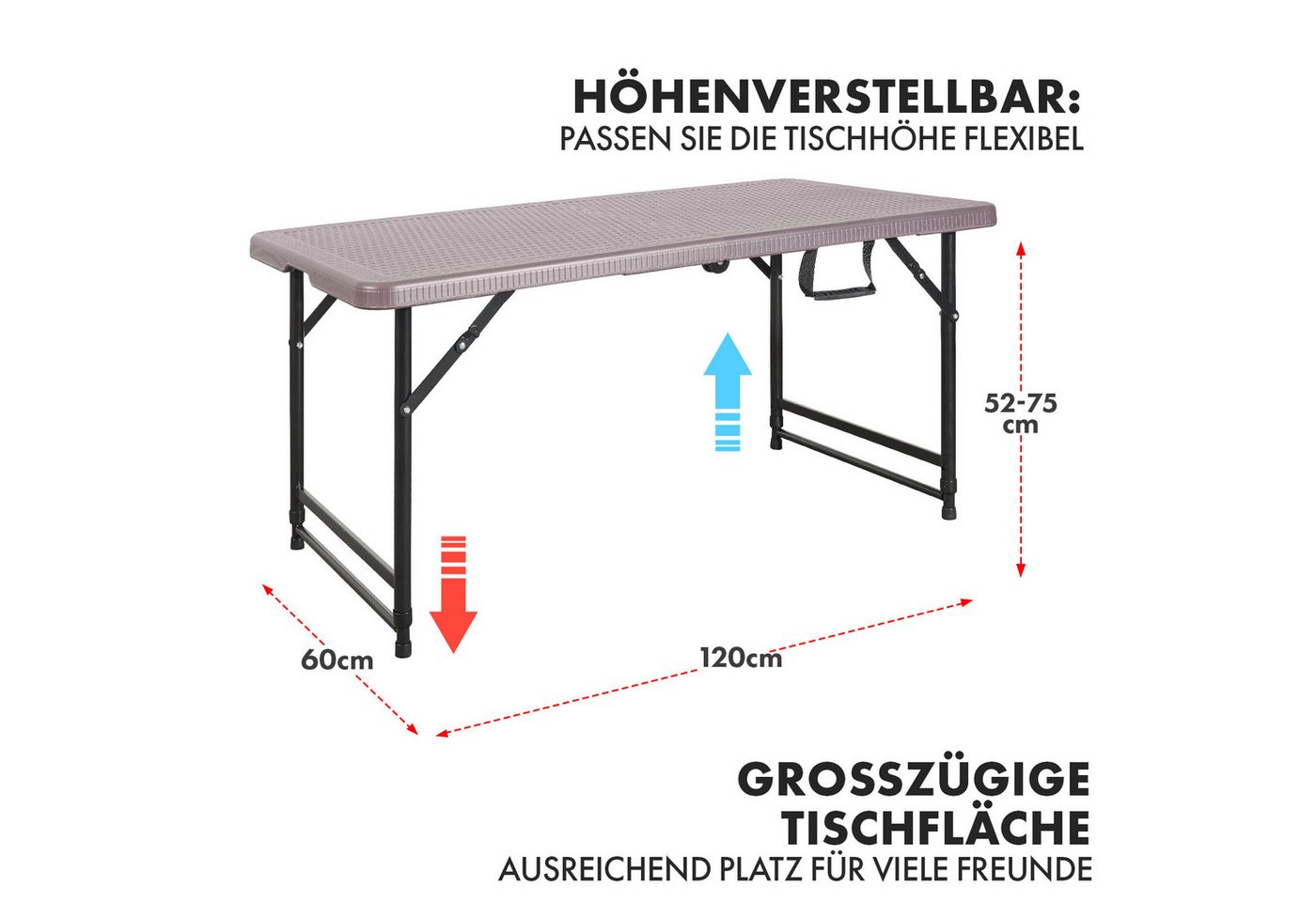 Kubus Campingtisch Klapptisch Lumo, Höhenverstellbar und Wetterfest, 120 x 60 cm – Bild 2 von 5