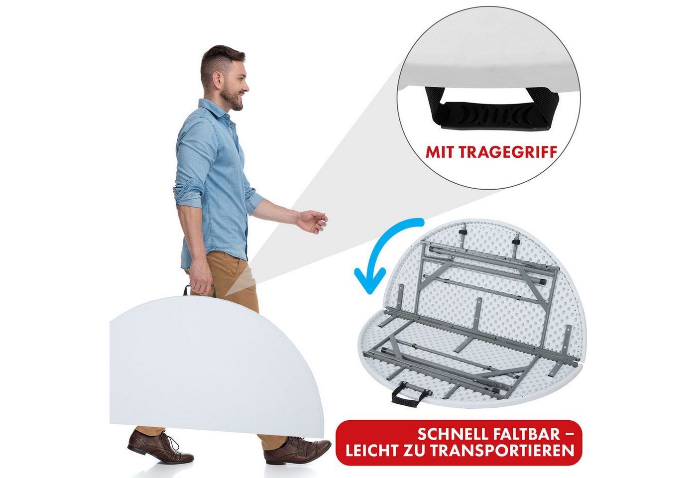 Kubus Campingtisch Sendai, Klapptisch zusammenklappbar mit integriertem Tragegriff, Platzsparende Lagerung – Bild 3 von 5