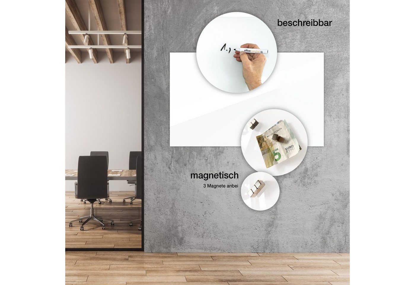 Kubus Magnettafel Glas-Whiteboard, verschiedene Größen, magnethaftend, Magnettafel, Sicherheitsglas – Bild 4 von 5