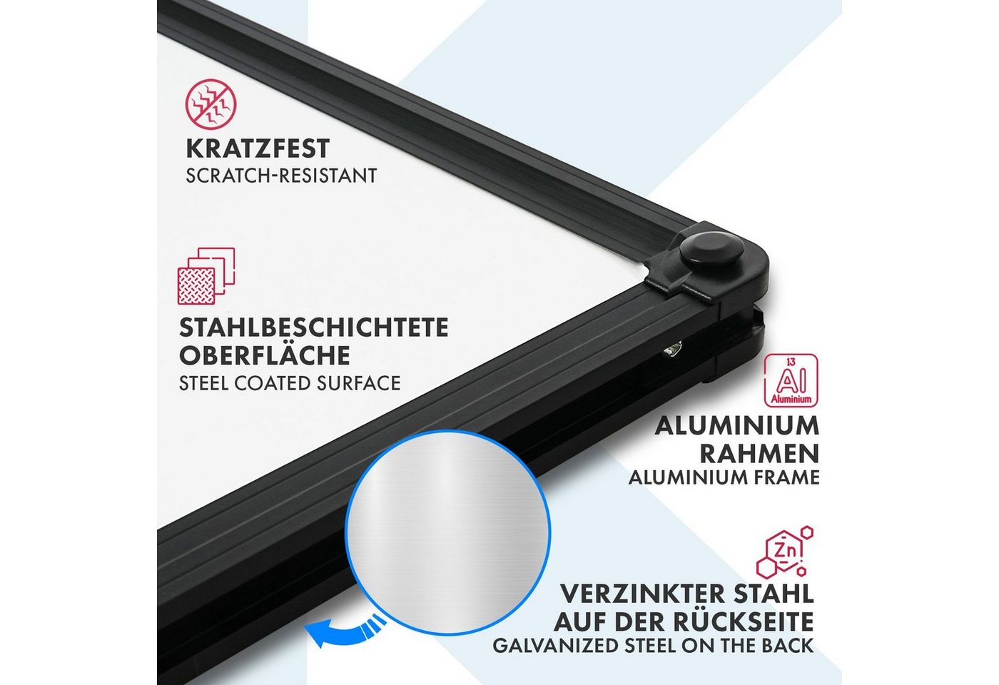 Kubus Magnettafel Whiteboard Orlov, Speziallackiert, Kratzfest & magnethaftend, Schwarzer Rahmen, In Vier Größen – Bild 3 von 5