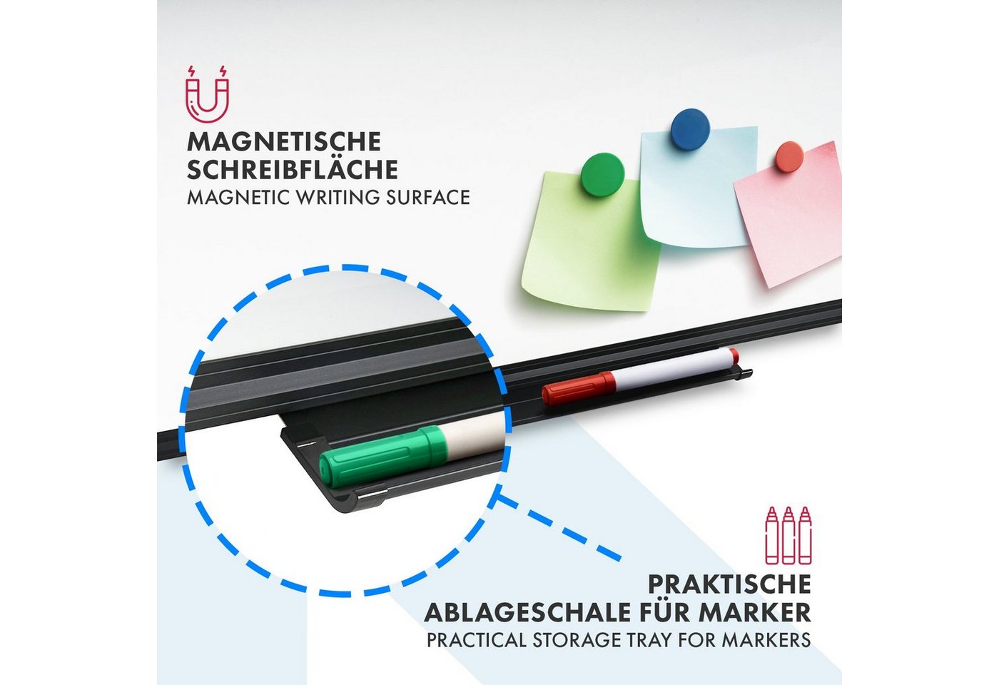 Kubus Magnettafel Whiteboard Orlov, Speziallackiert, Kratzfest & magnethaftend, Schwarzer Rahmen, In Vier Größen – Bild 4 von 5