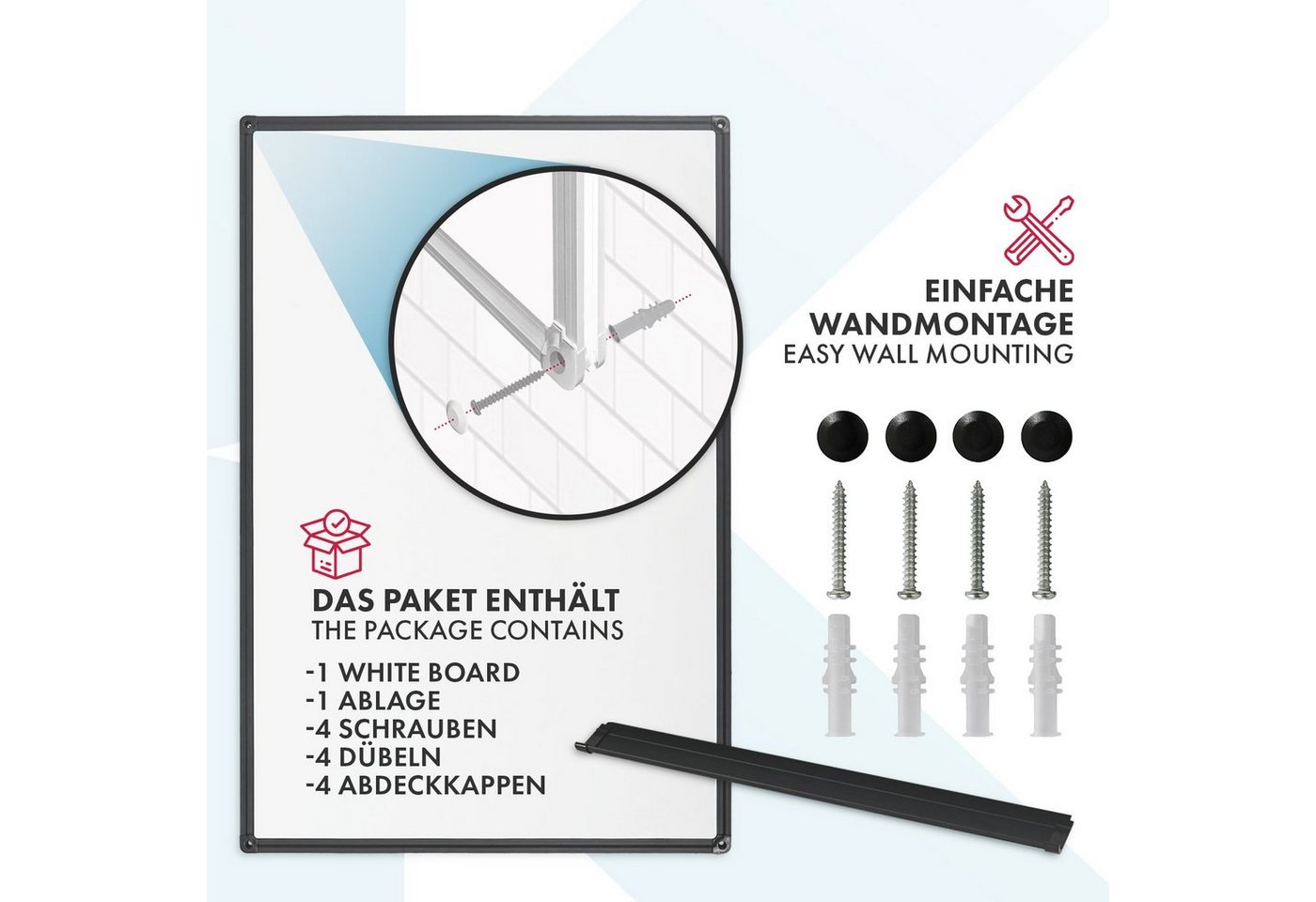 Kubus Magnettafel Whiteboard Orlov, Speziallackiert, Kratzfest & magnethaftend, Schwarzer Rahmen, In Vier Größen – Bild 5 von 5