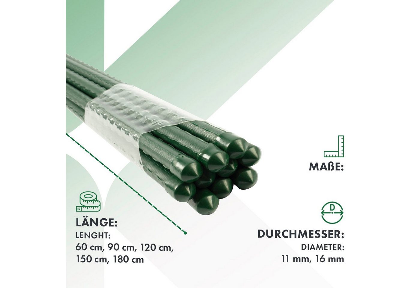 Kubus Rankhilfe Pflanzstab Mana, 10er Set, Aus Stahl und Kunststoff, In verschiedenen Längen & Stärken – Bild 3 von 5