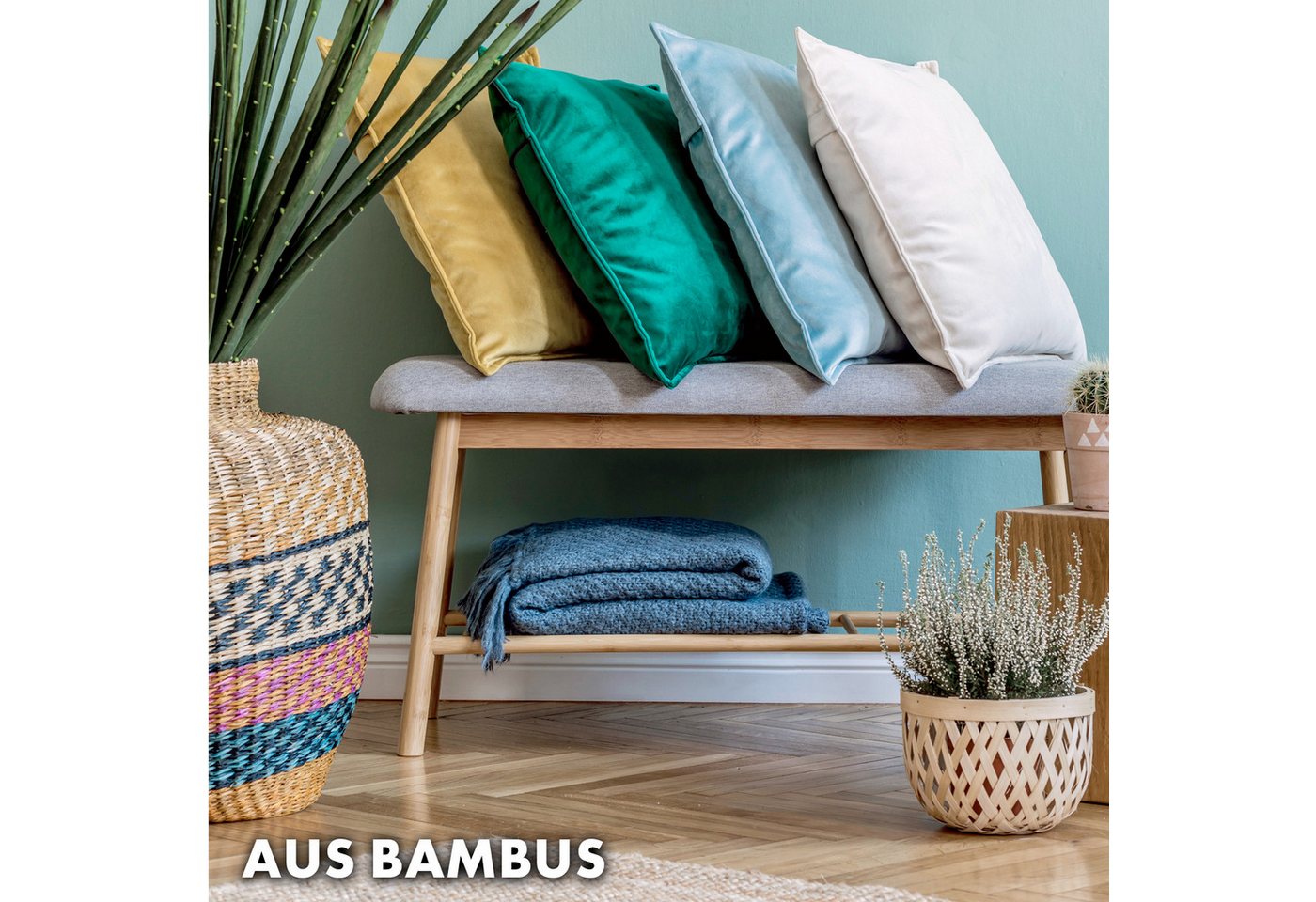 Kubus Schuhregal Bambus-Sitzbank Summit, Praktisches Möbelstück mit Sitzkomfort, Stilvoll und Platzsparend – Bild 5 von 5