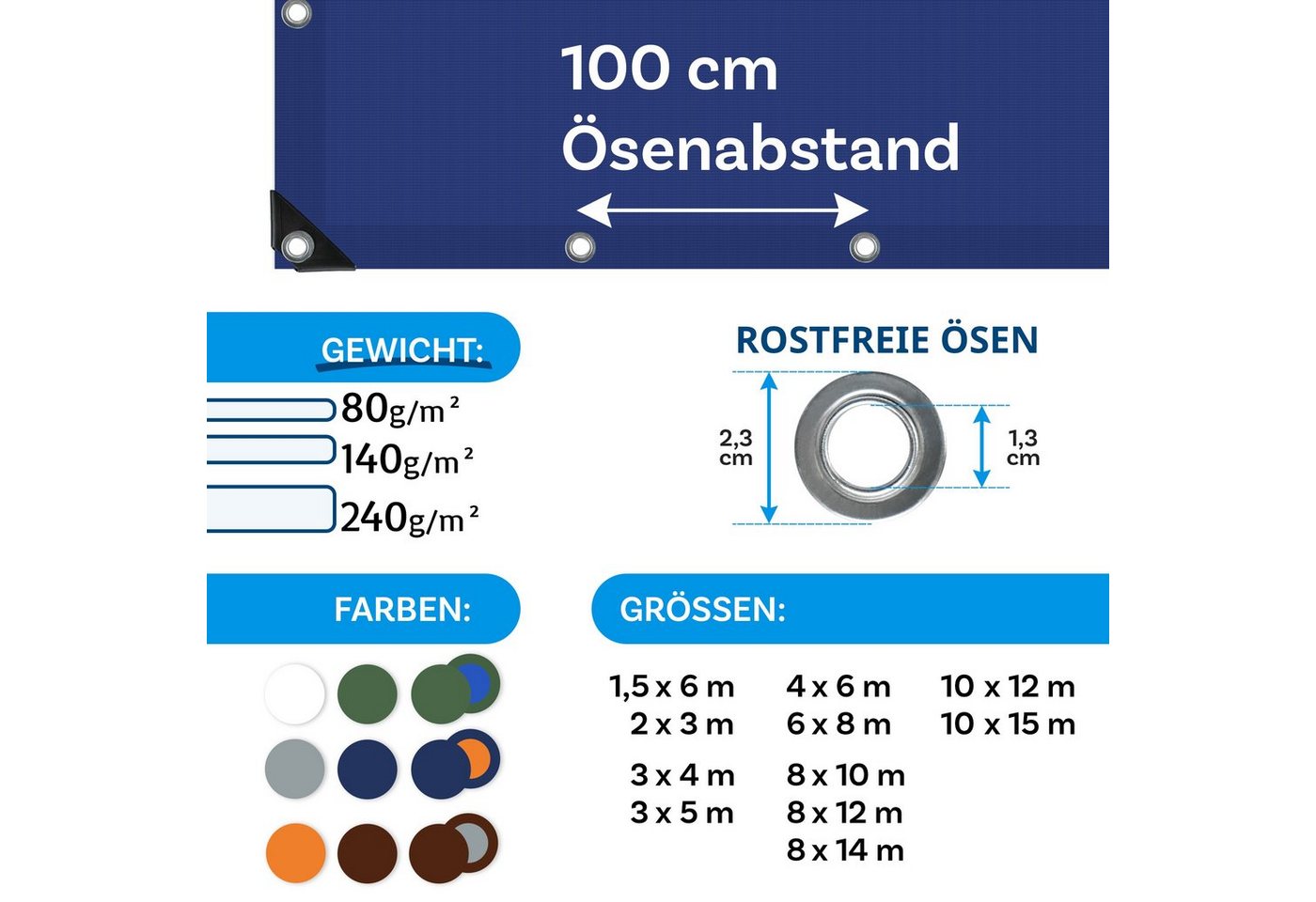 Kubus Schutzplane Abdeckplane 140 g/m², Schutzhülle, Wetterfest, verschiedene Größen, Reißfest & Wasserdicht – Bild 5 von 5