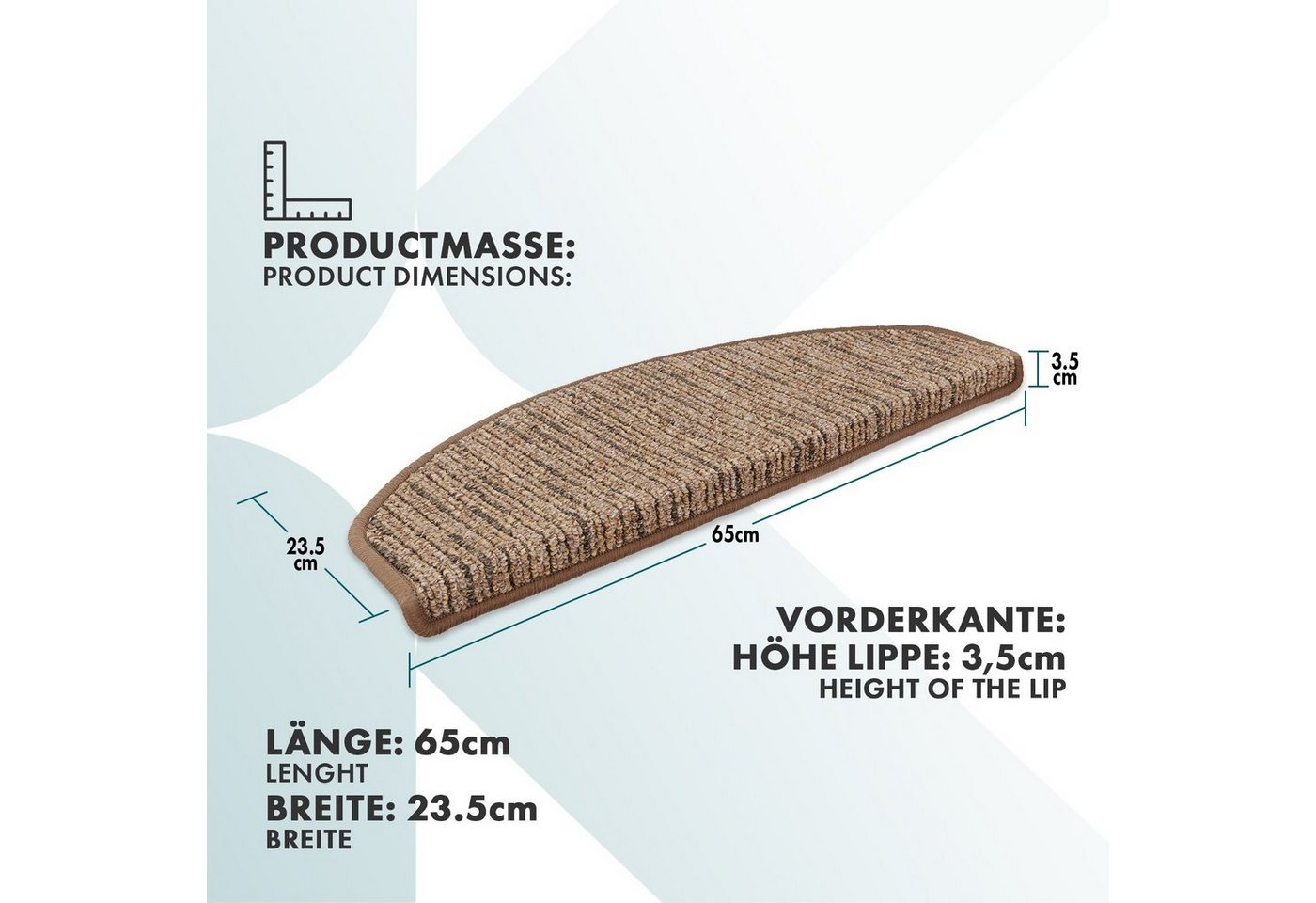Kubus Stufenmatte Genf, Umkettelt, Eckig oder Halbrund, Halbrund, Selbstklebender Treppenschutz – Bild 5 von 5