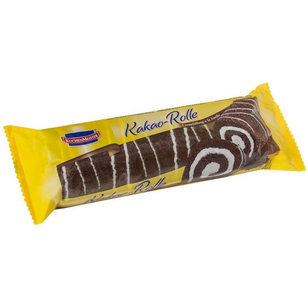 KuchenMeister Kuchen, KuchenMeister Kakao Rolle mit Vanillecreme Füllung und Fettglasur 400g
