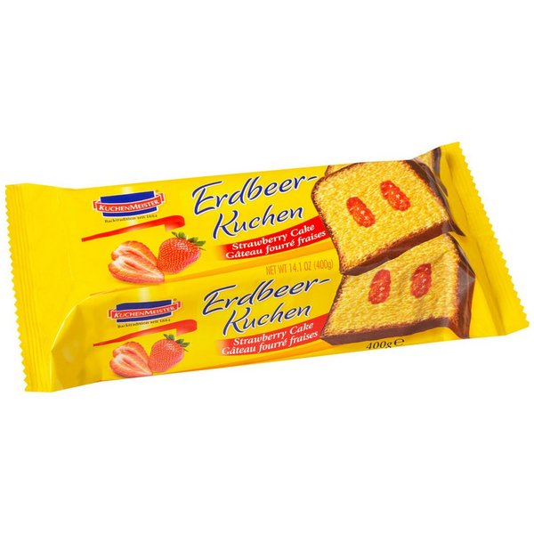 KuchenMeister Kuchen, KuchenMeister Erdbeer Kuchen mit kakaohaltiger Fettglasur 400g
