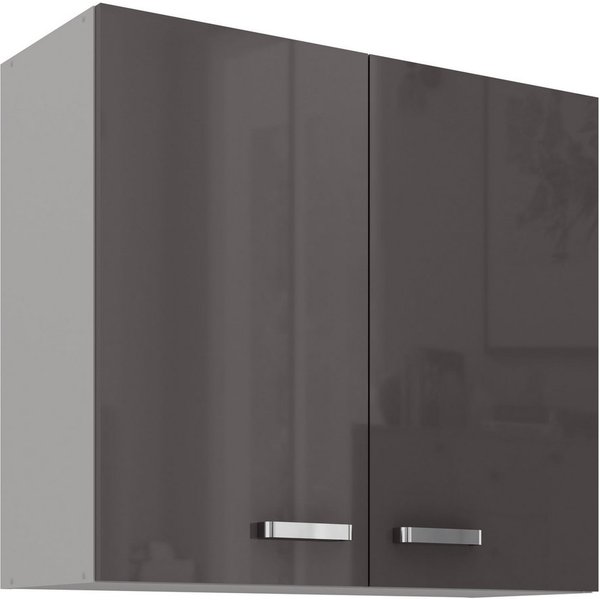 Küchen-Preisbombe Hängeschrank 80 cm Küche Bianca Grey Grau Hochglanz Küchenzeile Küchenblock