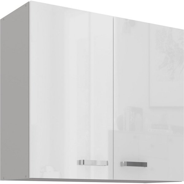 Küchen-Preisbombe Hängeschrank 80 cm Küche Bianca Weiß Hochglanz + Grau Küchenzeile Küchenblock
