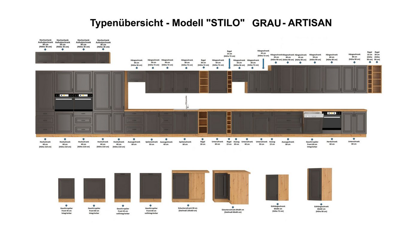 Küchen-Preisbombe Hängeschrank Regal 15 cm Eiche Artisan Küche Landhaus Küchenzeile Einbauküche – Bild 4 von 5