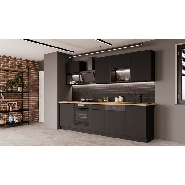 Küchen-Preisbombe Küchenzeile SIENA BASIC LOFT 280 cm Küchenblock Küche Einbauküche Schwarz matt