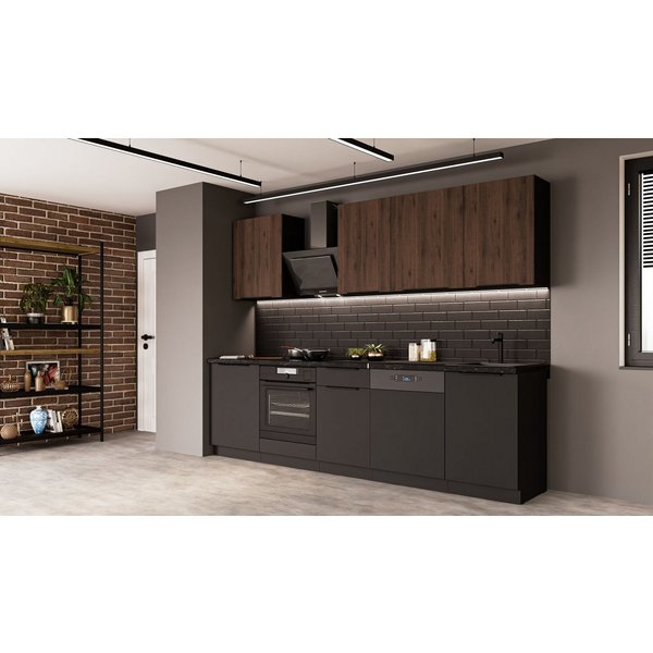 Küchen-Preisbombe Küchenzeile SIENA + MONZA BASIC 280 Küchenblock Küche Einbauküche Nussbaum Schwarz