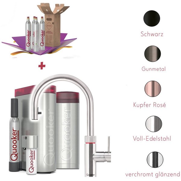 QUOOKER Küchenarmatur Quooker PRO3 & CUBE, Flex inkl. Cube-Filter (4x CO₂ gratis) (Spar-Set, Armatur mit PRO3 und CUBE für kochendes, gekühltes, sprudelndes Was