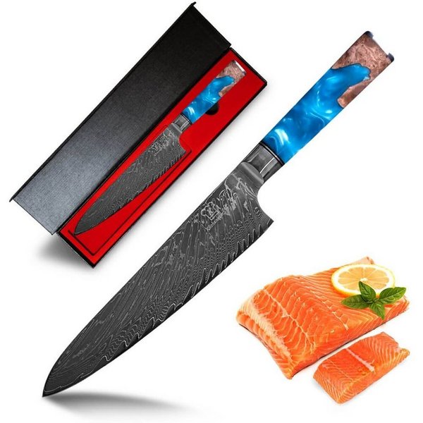 Küchenkompane Damastmesser Chefmesser Kochmesser – VG10 Stahl & Blau-Epoxidharzgriff