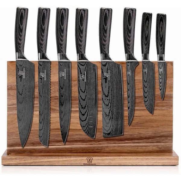Küchenkompane Messer-Set Profi Echtholz mit beidseitigem Magnet-Messerblock Burokku (2-tlg)